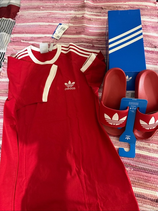 adidas Other - adidas Red Tee and Slides Set with White Trefoil Accents